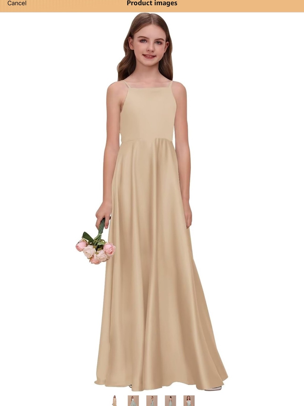 Amazon Girls' Long Satin Formal Dress in Cream